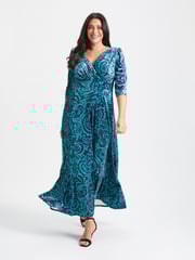 Scarlett & Jo Teal Blue Print Verity Pucci Velvet Maxi Gown - Image 1 of 5