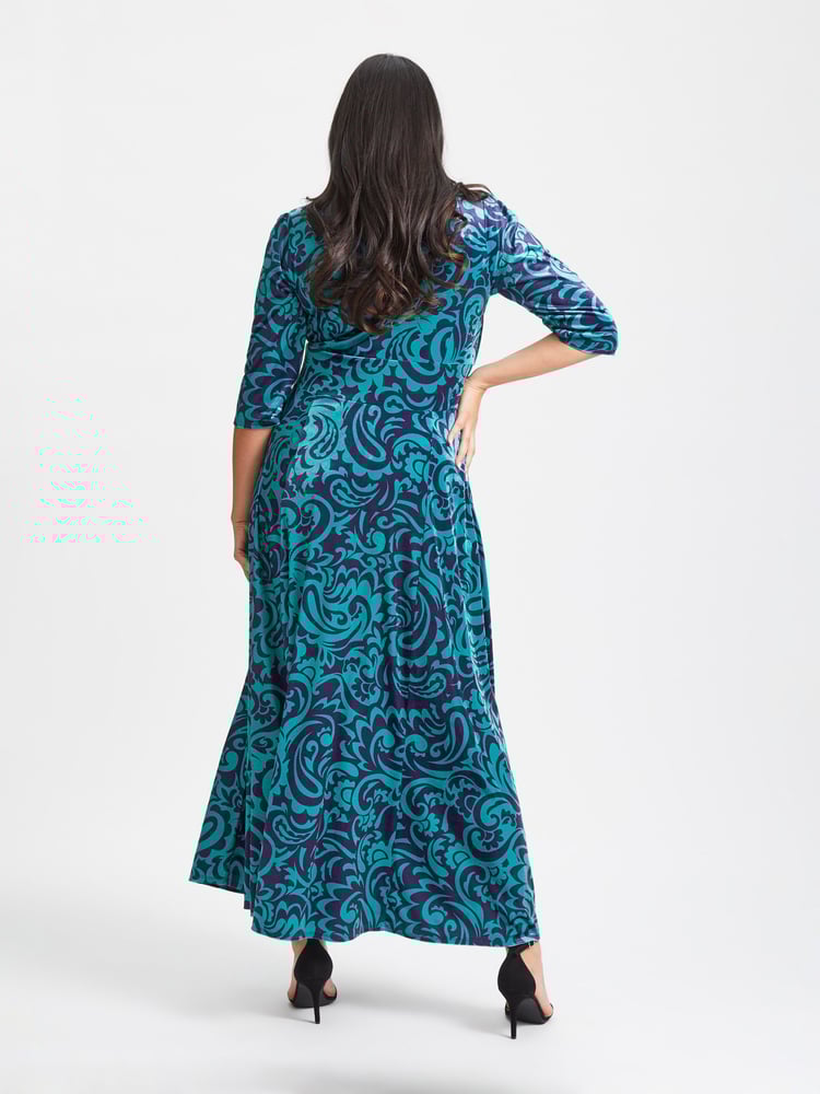 Scarlett & Jo Teal Blue Print Verity Pucci Velvet Maxi Gown - Image 2 of 5