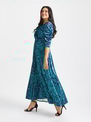 Scarlett & Jo Teal Blue Print Verity Pucci Velvet Maxi Gown - Image 3 of 5