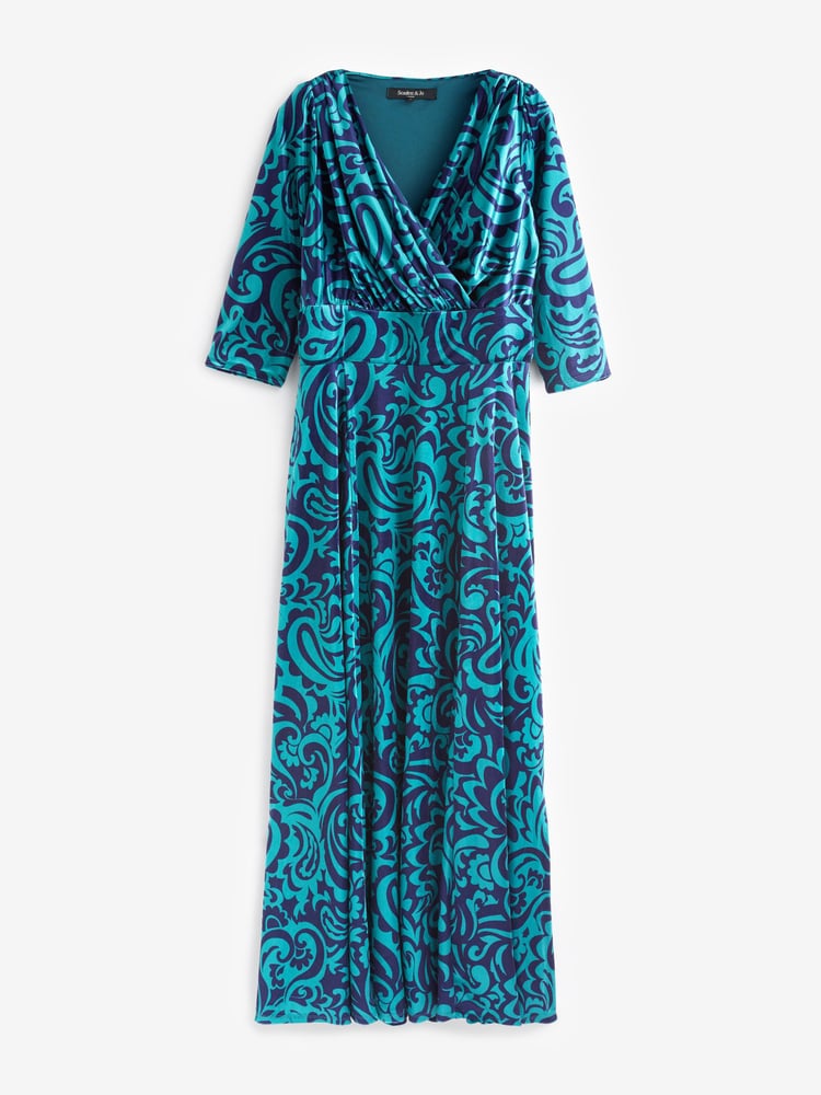 Scarlett & Jo Teal Blue Print Verity Pucci Velvet Maxi Gown - Image 5 of 5