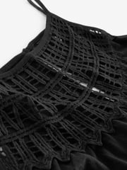 Black Crochet Detail Sleeveless Wide Leg 100% Cotton Jumpsuit - Image 6 of 6