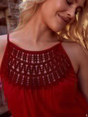 Red Crochet Detail Sleeveless Wide Leg Cotton Jumpsuit - Image 4 of 6