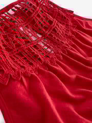 Red Crochet Detail Sleeveless Wide Leg Cotton Jumpsuit - Image 6 of 6