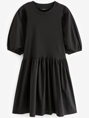 Black Puff Sleeve Mini Jersey Dress - Image 3 of 4