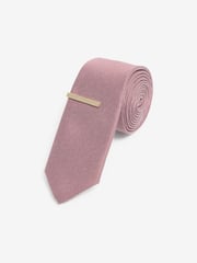 Damson Pink Slim Textured Tie And Clip Set - Image 1 of 3
