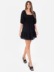 Lovedrobe Black Smocked Bodice Square Neck Puff Sleeve Mini Dress - Image 1 of 5
