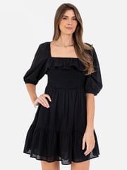 Lovedrobe Black Smocked Bodice Square Neck Puff Sleeve Mini Dress - Image 4 of 5