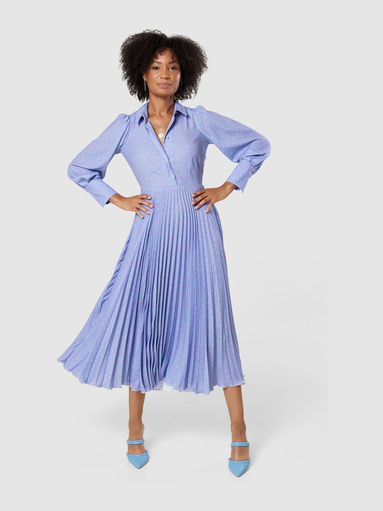 Closet London Blue Pleated Shirt Midi Dress - Image 1 of 4 Closet London Blue Pleated Shirt Midi Dress - Image 1 of 4