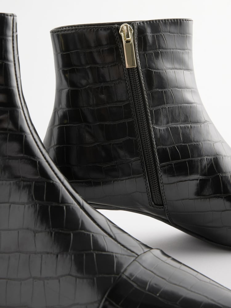 Black Crocodile Effect Forever Comfort® Chisel Toe Ankle Boots - Image 8 of 8