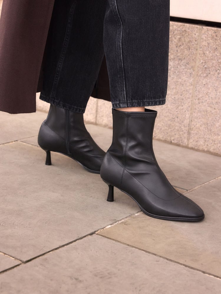 Black Standard/Wide Fit Forever Comfort® Skinny Heel Ankle Sock Boots - Image 1 of 8