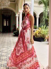 V&A | Love & Roses White Floral Printed Halterneck Maxi dress - Image 1 of 4