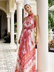 V&A | Love & Roses White Floral Printed Halterneck Maxi dress - Image 4 of 4