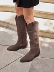 Chocolate Brown Forever Comfort® Leather Western/Cowboy Knee High Boots - Image 2 of 10