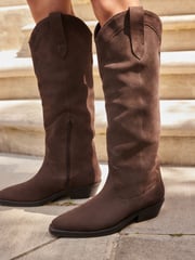 Chocolate Brown Forever Comfort® Leather Western/Cowboy Knee High Boots - Image 3 of 10