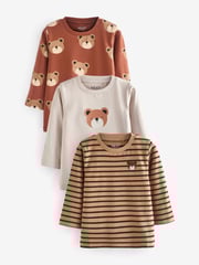 Brown Long Sleeve Animal Print Character T-Shirts 3 Pack (3mths-7yrs) - Image 1 of 5