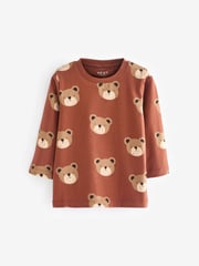 Brown Long Sleeve Animal Print Character T-Shirts 3 Pack (3mths-7yrs) - Image 2 of 5