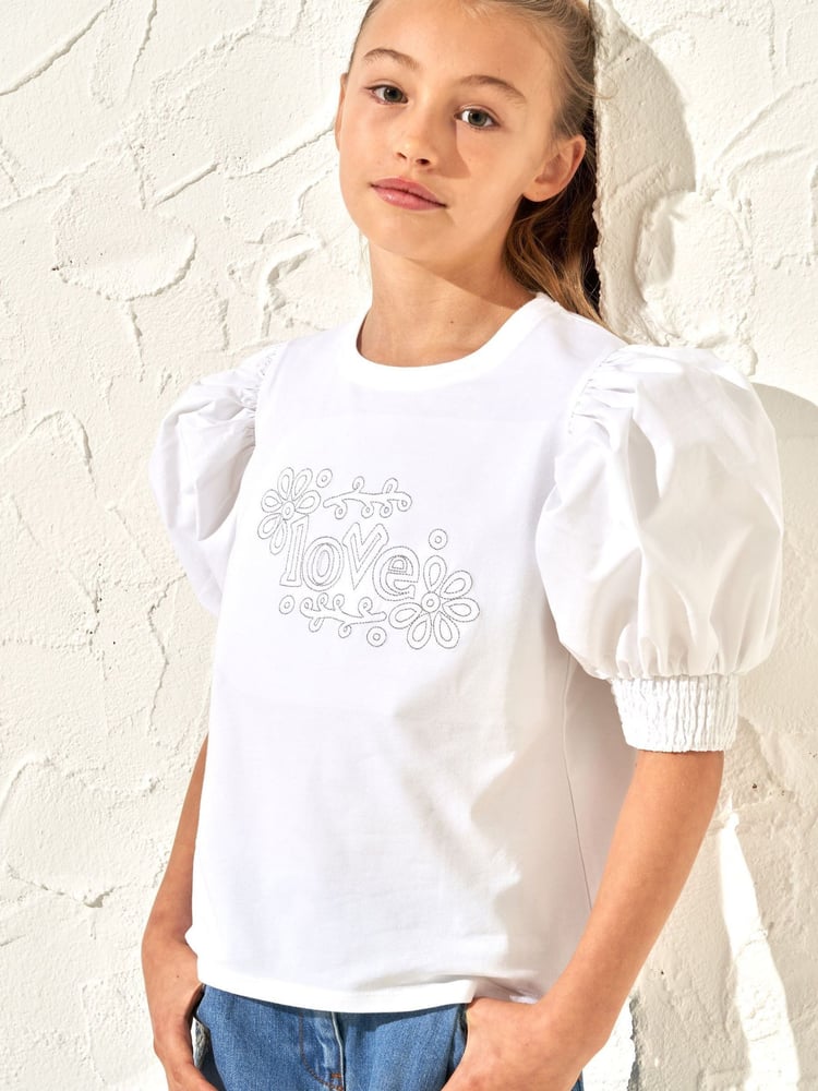 Angel & Rocket Cottton White Agatha Heart Print Rib T-Shirt - Image 3 of 3
