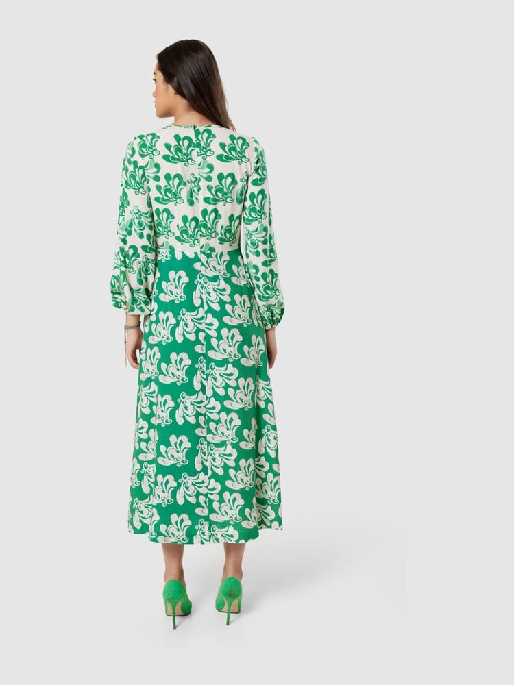 Closet London Green Print GatheNeck Midi Dress - Image 2 of 4 Closet London Green Print GatheNeck Midi Dress - Image 2 of 4