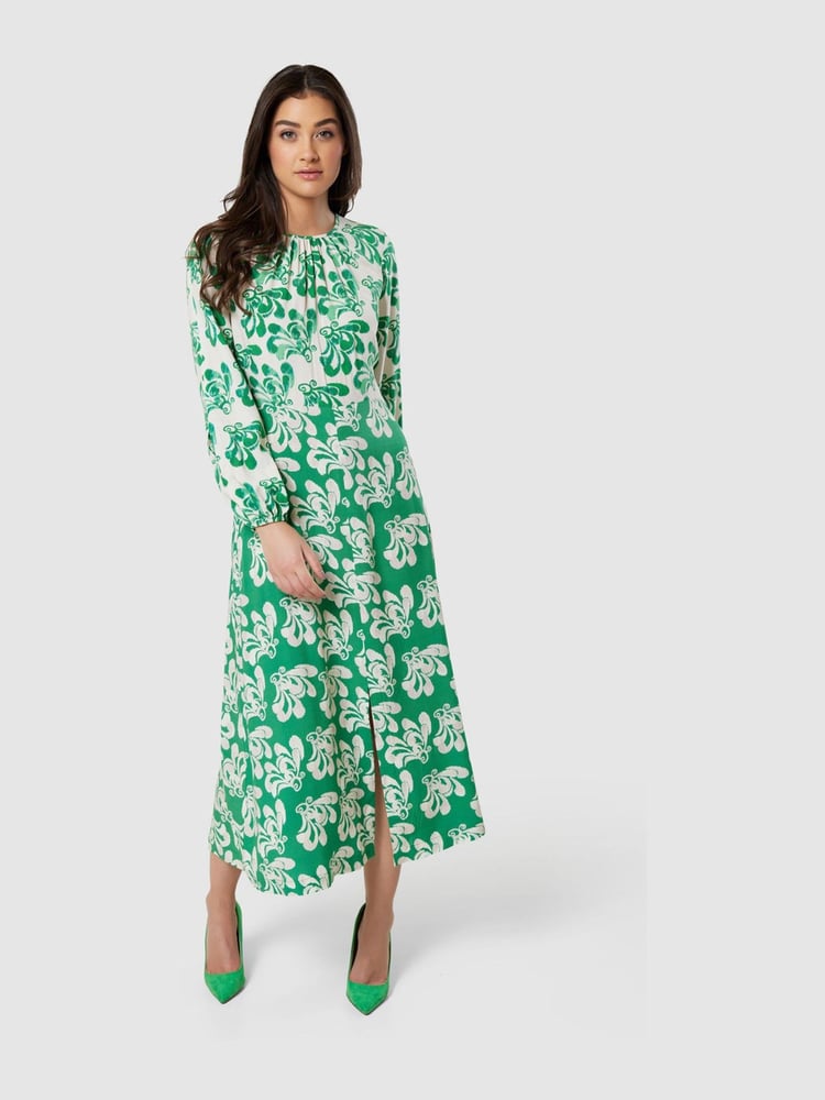 Closet London Green Print GatheNeck Midi Dress - Image 4 of 4 Closet London Green Print GatheNeck Midi Dress - Image 4 of 4