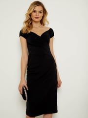 Sosandar Black Cross Over Bardot Dress - Image 1 of 5