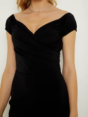 Sosandar Black Cross Over Bardot Dress - Image 4 of 5