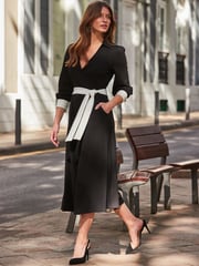 Sosandar Black Contrast Trim Belted Midi Jersey Wrap Dress - Image 2 of 5