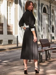 Sosandar Black Contrast Trim Belted Midi Jersey Wrap Dress - Image 3 of 5