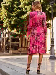 Sosandar Pink Multi Print Faux Wrap Midi Jersey Dress - Image 2 of 5