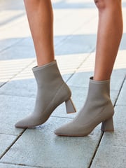 Sosandar Brown Angled Heel Knitted Sock Boots - Image 1 of 5