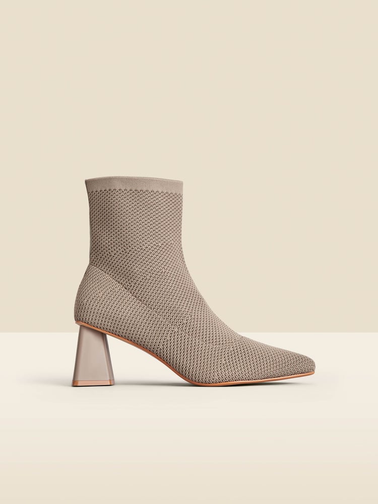 Sosandar Brown Angled Heel Knitted Sock Boots - Image 2 of 5