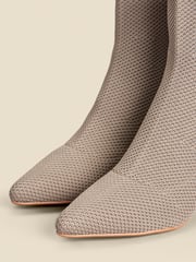Sosandar Brown Angled Heel Knitted Sock Boots - Image 5 of 5