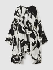 Reiss White/Black Lara Italian Cape Sleeve Mini Dress - Image 2 of 6