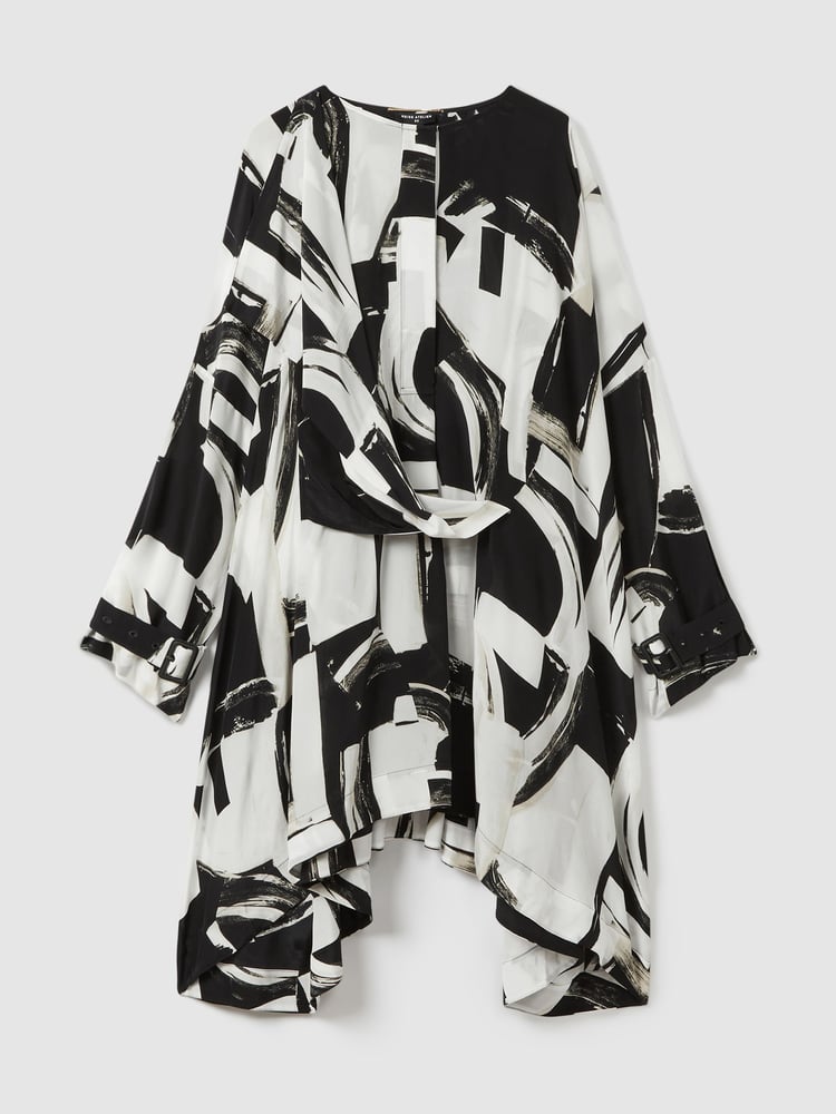 Reiss White/Black Lara Italian Cape Sleeve Mini Dress - Image 2 of 6