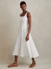 Reiss Ivory Etta Linen Corset Midi Dress - Image 1 of 5