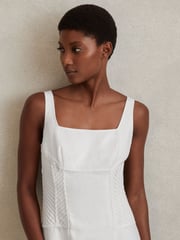 Reiss Ivory Etta Linen Corset Midi Dress - Image 3 of 5