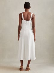 Reiss Ivory Etta Linen Corset Midi Dress - Image 4 of 5