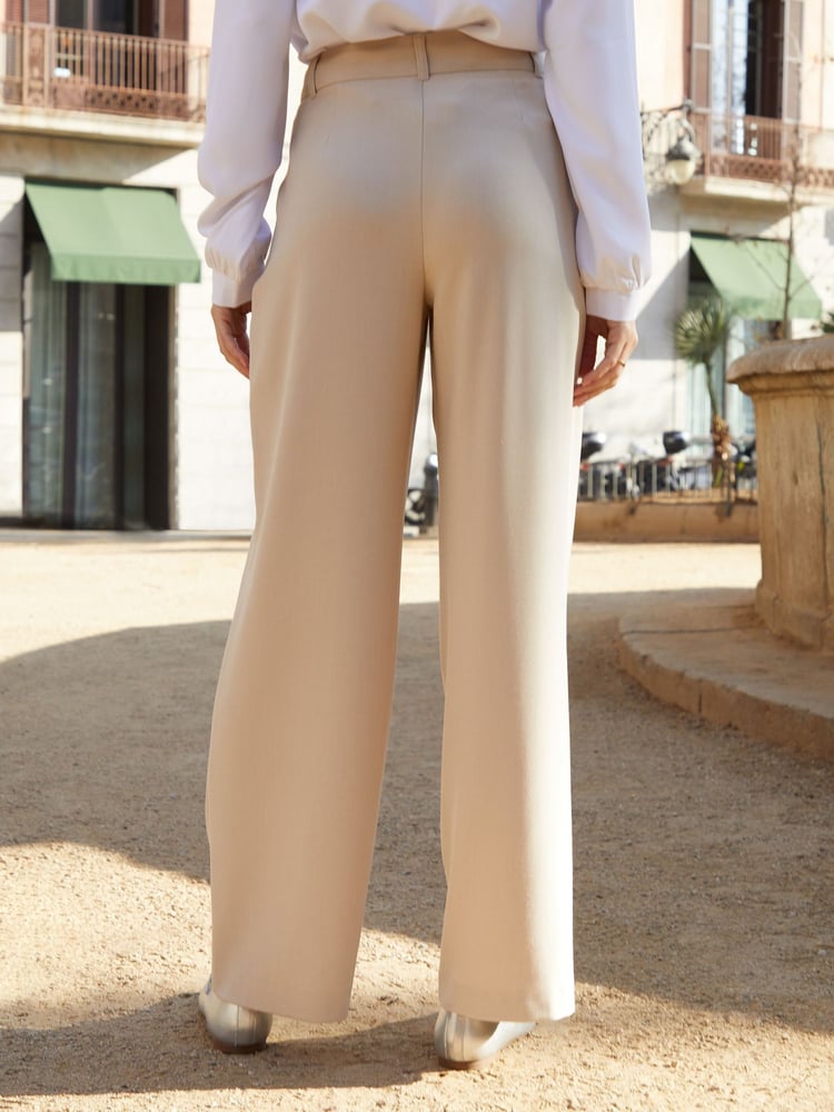 Threadbare Cream Wide Leg Pleated Trousers - Image 2 of 2