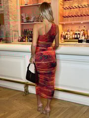 AX Paris Printed Mesh One Shoulder Bodycon Midi Dress - Image 2 of 4