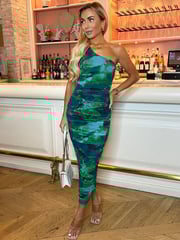 AX Paris Printed Mesh One Shoulder Bodycon Midi Dress - Image 1 of 4