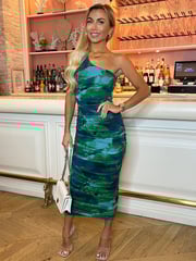 AX Paris Printed Mesh One Shoulder Bodycon Midi Dress - Image 3 of 4