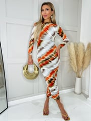 AX Paris Abstract Print Mesh Long Sleeve Bodycon Midi Dress - Image 1 of 4