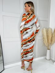 AX Paris Abstract Print Mesh Long Sleeve Bodycon Midi Dress - Image 2 of 4