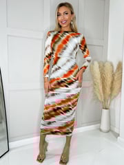 AX Paris Abstract Print Mesh Long Sleeve Bodycon Midi Dress - Image 4 of 4