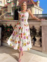 AX Paris Printed Frill Strap Midi Dress - Image 1 of 4