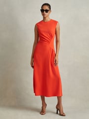 Reiss Orange Stacey Ruched Midi Dress - Image 1 of 6