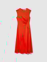 Reiss Orange Stacey Ruched Midi Dress - Image 2 of 6