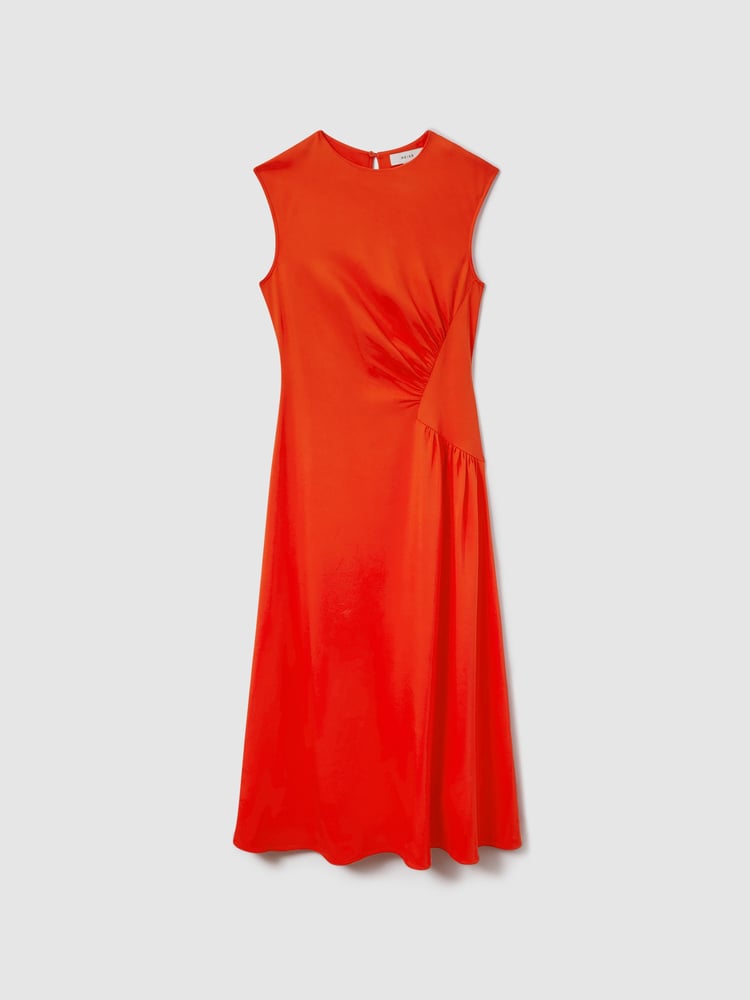 Reiss Orange Stacey Ruched Midi Dress - Image 2 of 6