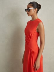 Reiss Orange Stacey Ruched Midi Dress - Image 3 of 6