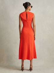 Reiss Orange Stacey Ruched Midi Dress - Image 4 of 6