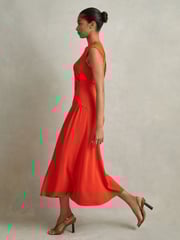 Reiss Orange Stacey Ruched Midi Dress - Image 5 of 6